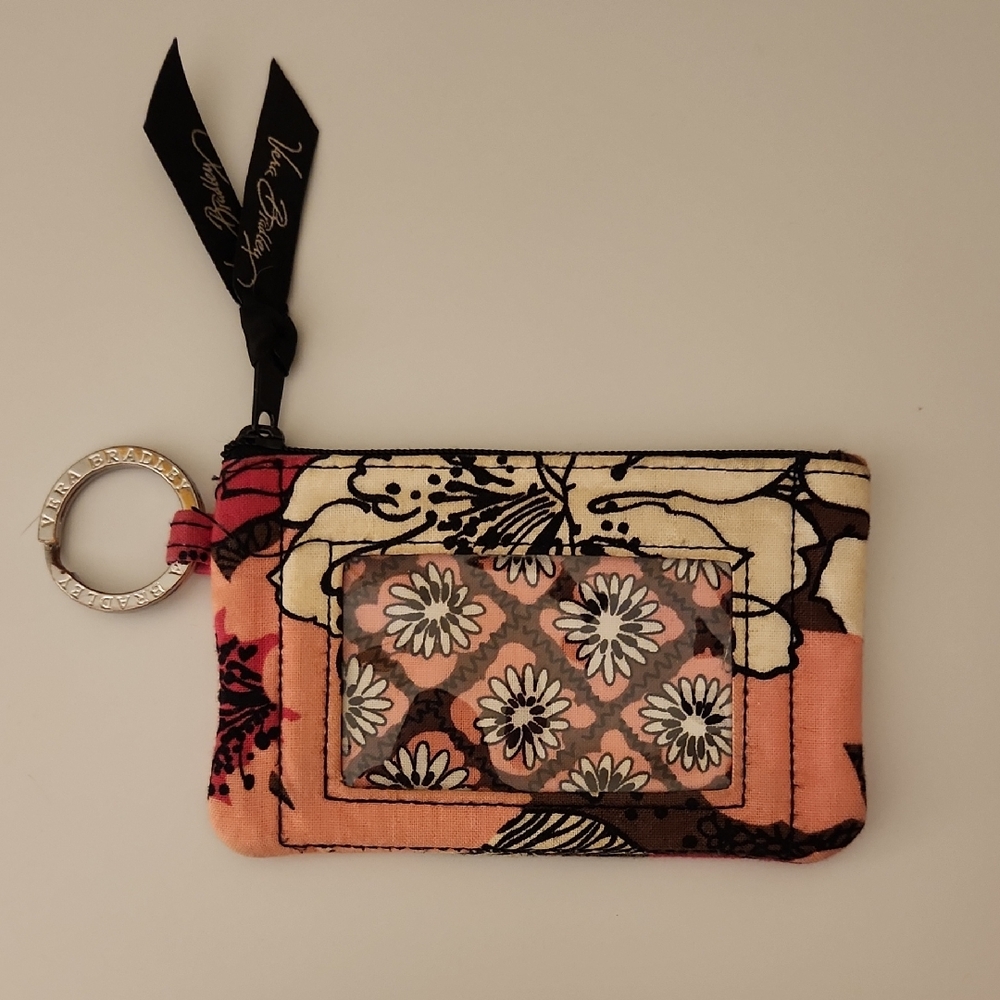 Vera Bradley Mocha Rouge Zip ID Wallet with Key Ring – Like New Condition